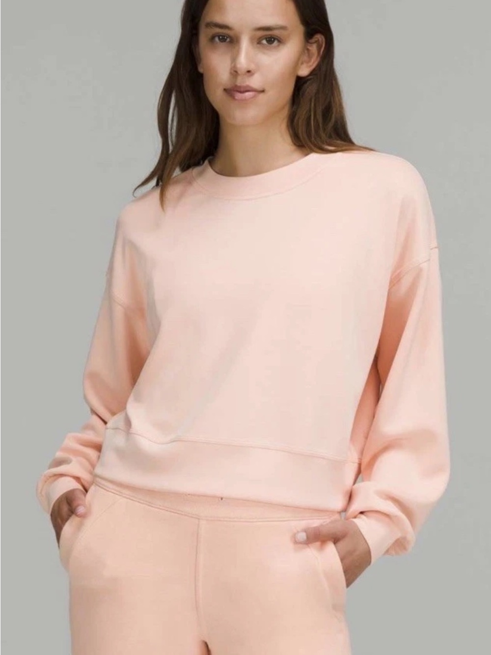 Lululemon Perfectly Oversized Cropped Crew Softstreme Peach Satin Sz 12